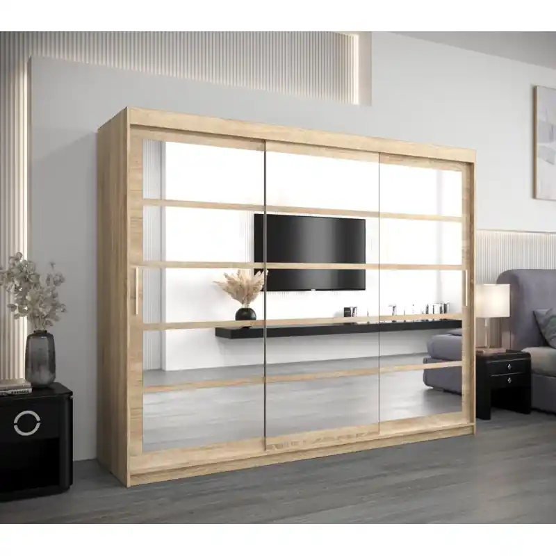 Skříň s posuvnými dveřmi LEONA - šířka 250 cm, dub sonoma Novinka