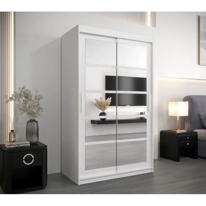 Šatní skříň se zrcadly ANABEL - šířka 120 cm, bílá Koupit Online
