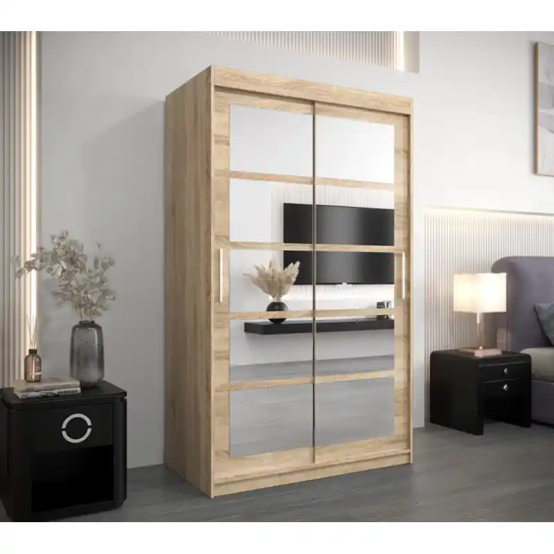 Šatní skříň se zrcadly ANABEL - šířka 120 cm, dub sonoma Akční Nabídka