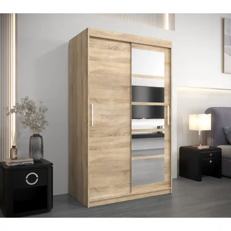 Šatní skříň se zrcadly MARIE - šířka 120 cm, dub sonoma Ověřený