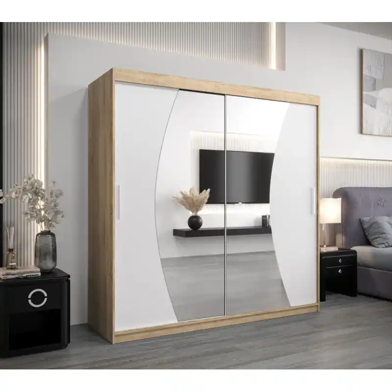 Skříň s posuvnými dveřmi JASMINA - 200 cm, dub sonoma / bílá Koupit Online