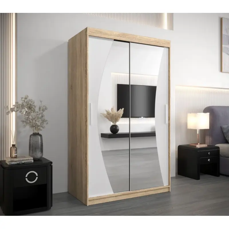 Skříň s posuvnými dveřmi AGATA - 120 cm, dub sonoma / bílá Sezónní Sleva