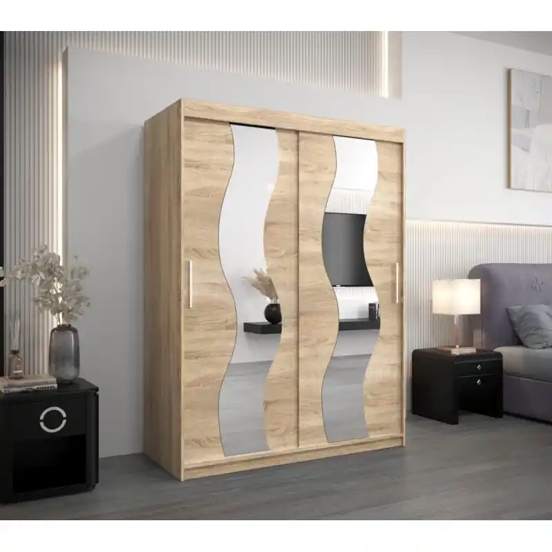 Šatní skříň se zrcadly IRMA - šířka 150 cm, dub sonoma Levný