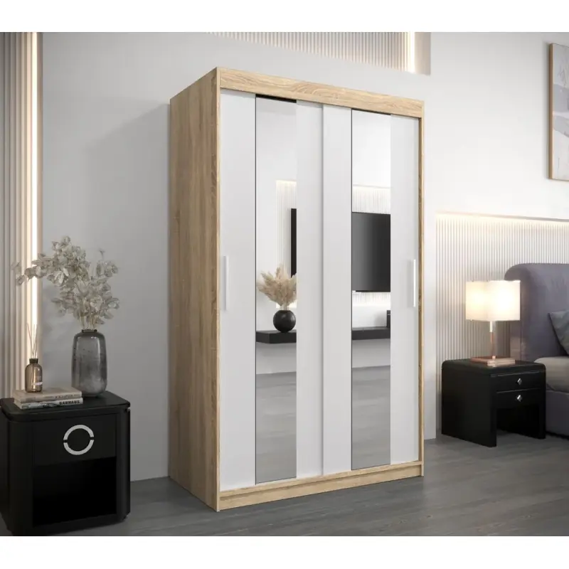 Šatní skříň se zrcadly DIANA - šířka 120 cm, dub sonoma / bílá Rychlé Dodání