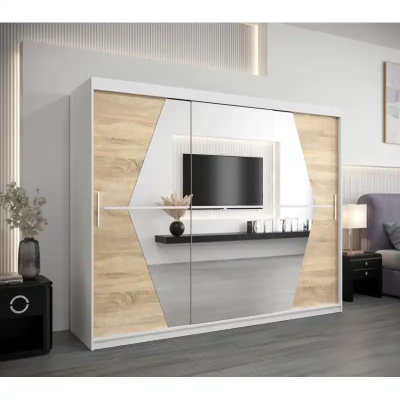 Šatní skříň SAMANTA - šířka 250 cm, bílá / dub sonoma Bezpečná Platba
