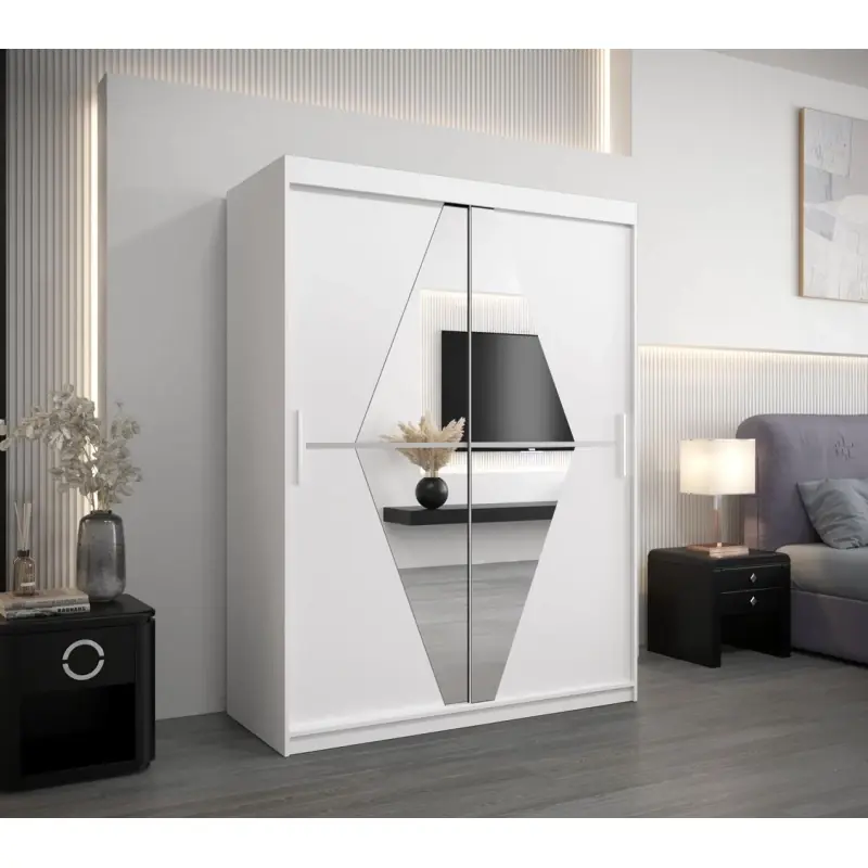 Šatní skříň se zrcadly TATANA - šířka 150 cm, bílá Omezená Nabídka