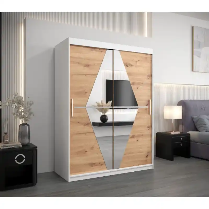 Doprava Zdarma Šatní skříň se zrcadly TATANA - šířka 150 cm, bílá / dub sonoma