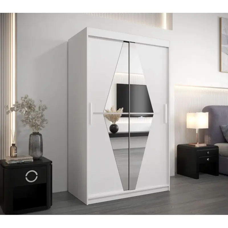 Šatní skříň se zrcadlem KAMILA - šířka 120 cm, bílá Jen Po Omezenou Doba