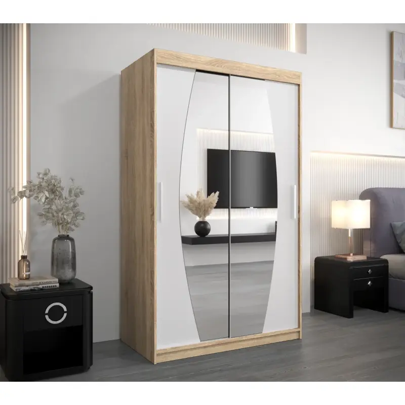 Kup Teď Šatní skříň se zrcadly DARINA - šířka 120 cm, dub sonoma / bílá