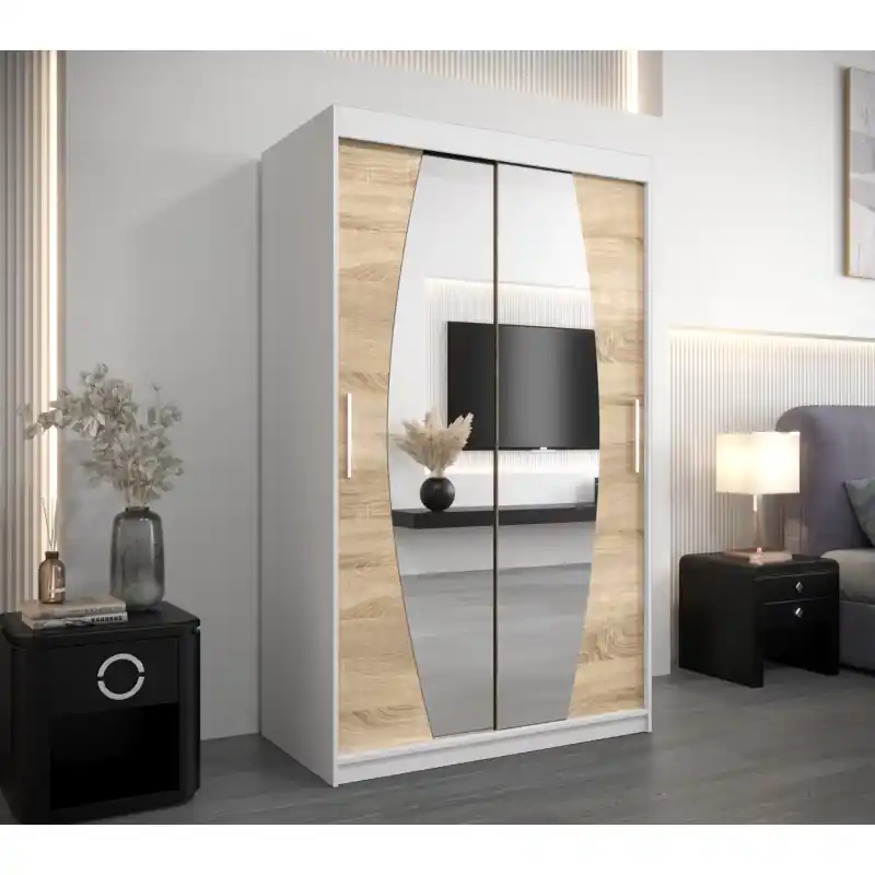 Dokud Zásoby Vydrží Šatní skříň se zrcadly DARINA - šířka 120 cm, bílá / dub sonoma