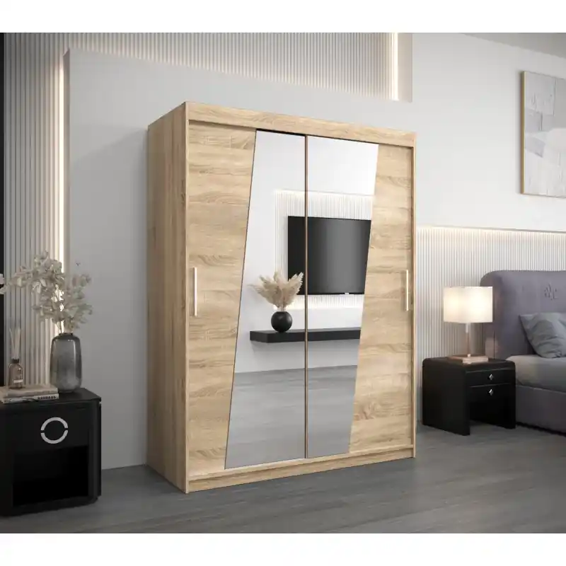Šatní skříň se zrcadly ELVIRA - šířka 150 cm, dub sonoma Akční Cena
