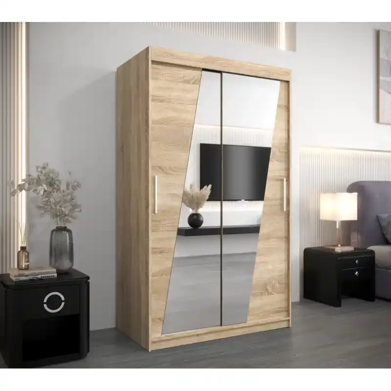 Šatní skříň se zrcadly KAMILA - šířka 120 cm, dub sonoma Nízká Cena