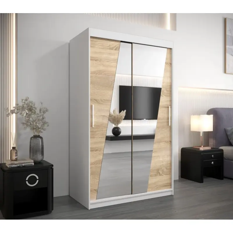 Šatní skříň se zrcadly KAMILA - šířka 120 cm, bílá / dub sonoma Bezpečná Platba