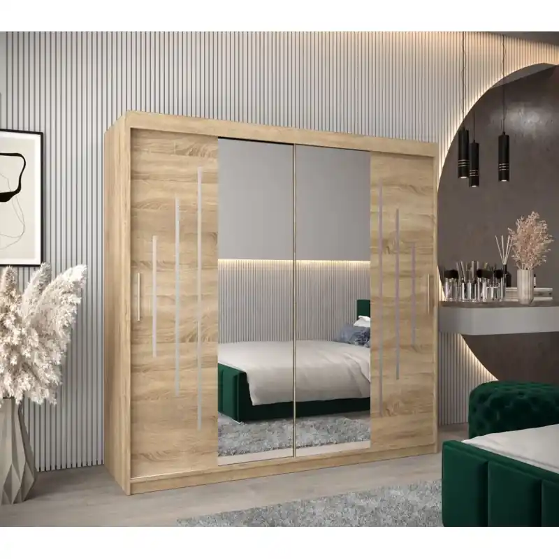 Must-Have Šatní skříň se zrcadlem SOFIA - šířka 200 cm, dub sonoma