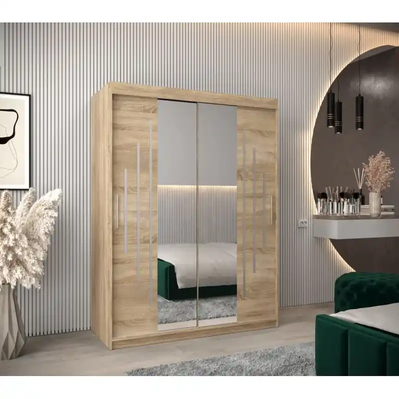 Šatní skříň se zrcadlem KATI - šířka 150 cm, dub sonoma Značkový