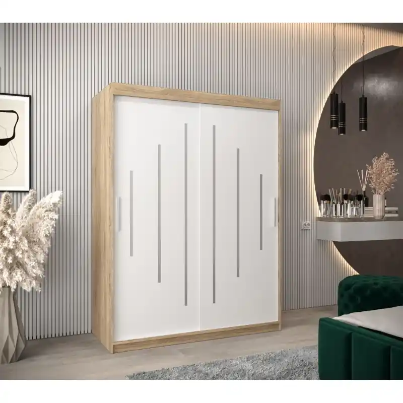 Dokud Zásoby Vydrží Šatní skříň ELENA - šířka 150 cm, dub sonoma / bílá