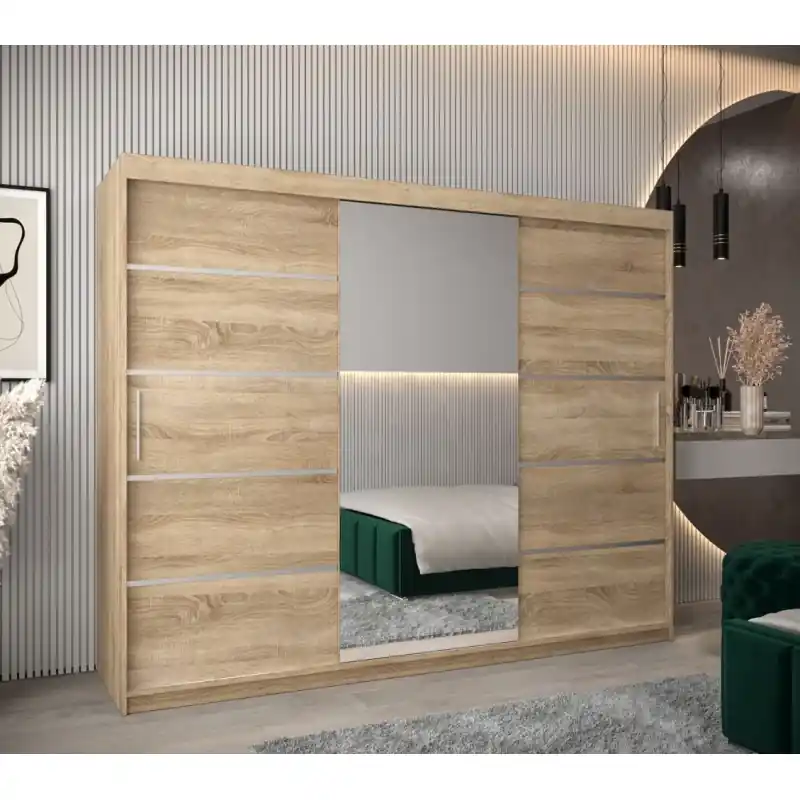 Cenově Výhodný Šatní zrcadlová skříň ADELA - 250 cm, dub sonoma