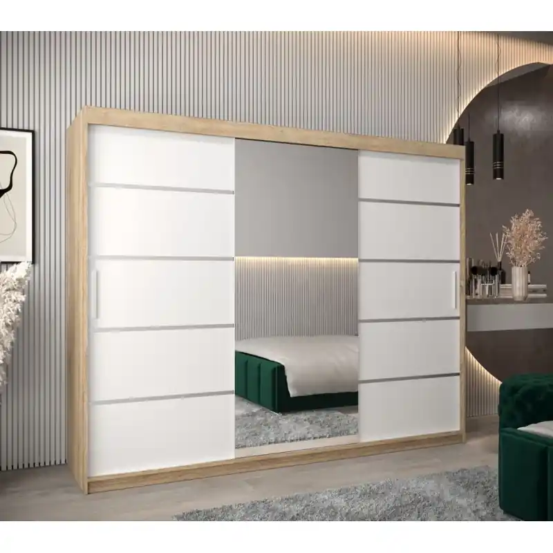 Šatní zrcadlová skříň ADELA - 250 cm, dub sonoma / bílá Objednat Nyní