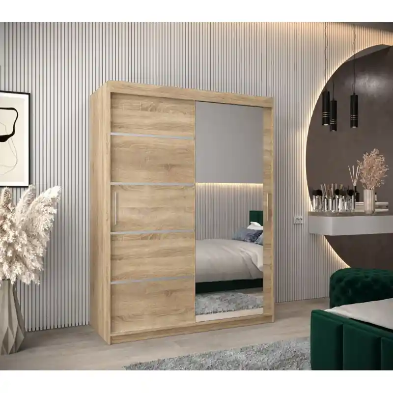Časově Omezené Šatní zrcadlová skříň ADELA - 150 cm, dub sonoma