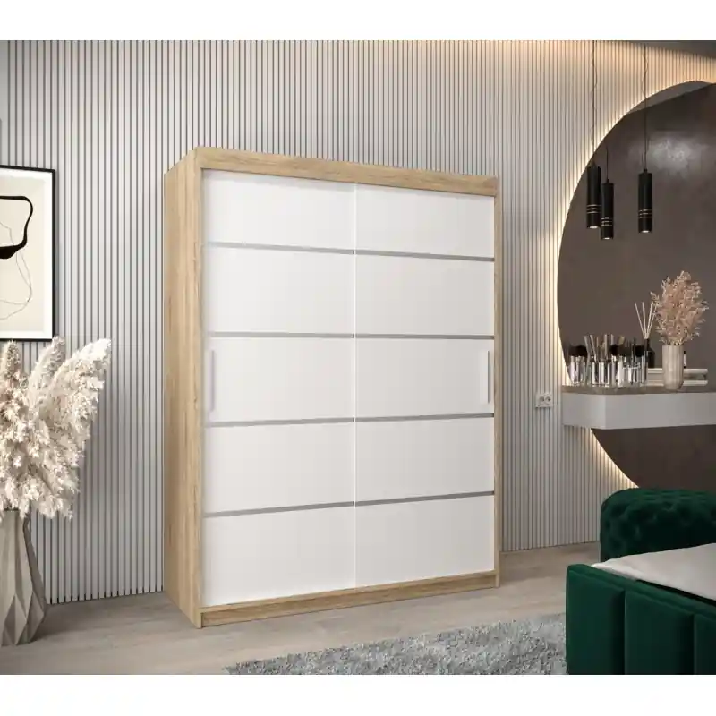 Aktuální Šatní skříň ENNI - šířka 150 cm, dub sonoma / bílá