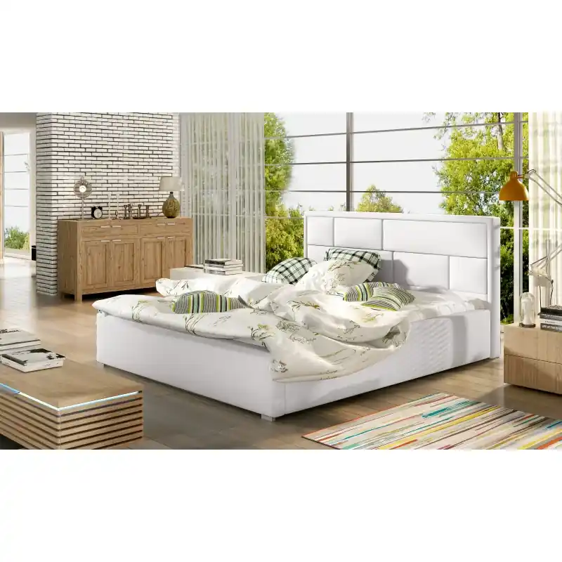 Nejlepší Cena Manželská čalouněná postel 140x200 LUXERIO 1 - bílá eko kůže