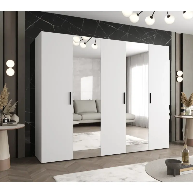 Šatní skříň se zrcadly HELMA 2 250 cm - bílá / černé úchyty Must-Have