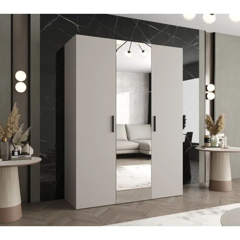 Šatní skříň se zrcadlem HELMA 2 150 cm - kašmír / černé úchyty Akční Cena