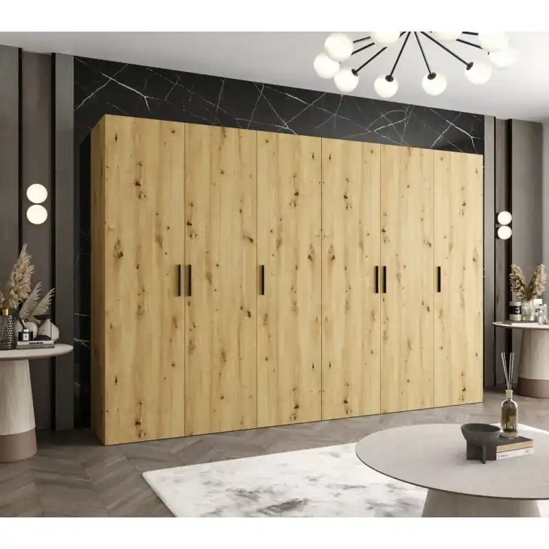 Prostorná šatní skříň HELMA 1 300 cm - dub artisan / černé úchyty Nízká Cena