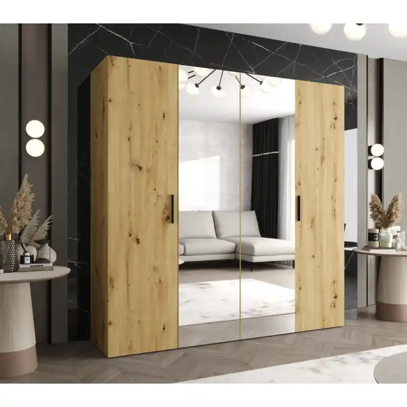 Šatní skříň se zrcadly HELMA 2 200 cm - dub artisan / černé úchyty Novinka