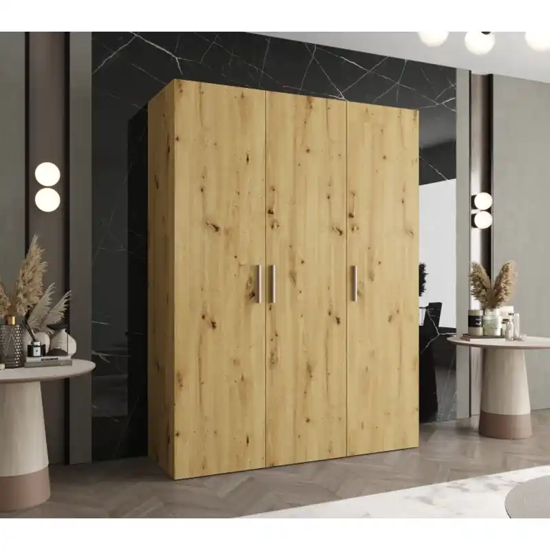 Prostorná šatní skříň HELMA 1 150 cm - dub artisan / stříbrné úchyty Vysoce Kvalitní