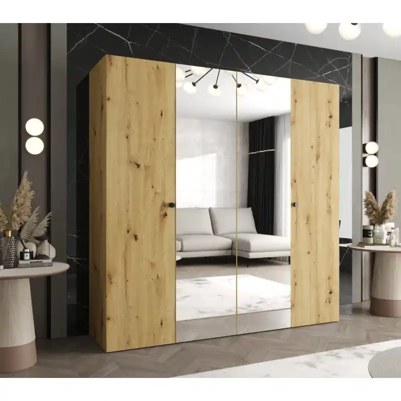 Jen Po Omezenou Doba Zrcadlová šatní skříň CAITIR 2 200 cm - dub artisan / černé úchyty