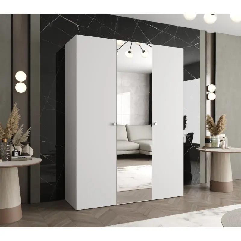 Odeslání Ihned Zrcadlová šatní skříň CAITIR 2 150 cm - bílá / stříbrné úchyty