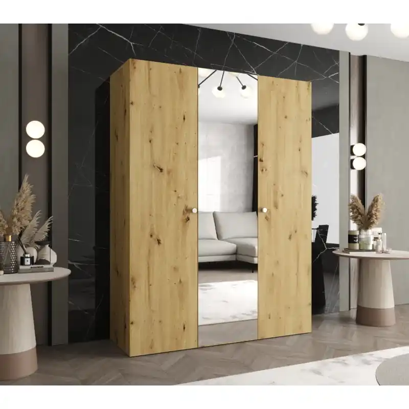 Zrcadlová šatní skříň CAITIR 2 150 cm - dub artisan / stříbrné úchyty Bezpečná Platba