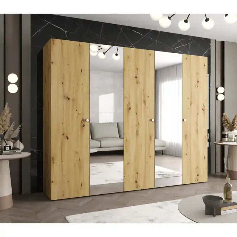 Zrcadlová šatní skříň CAITIR 2 250 cm - dub artisan / stříbrné úchyty Super Cena