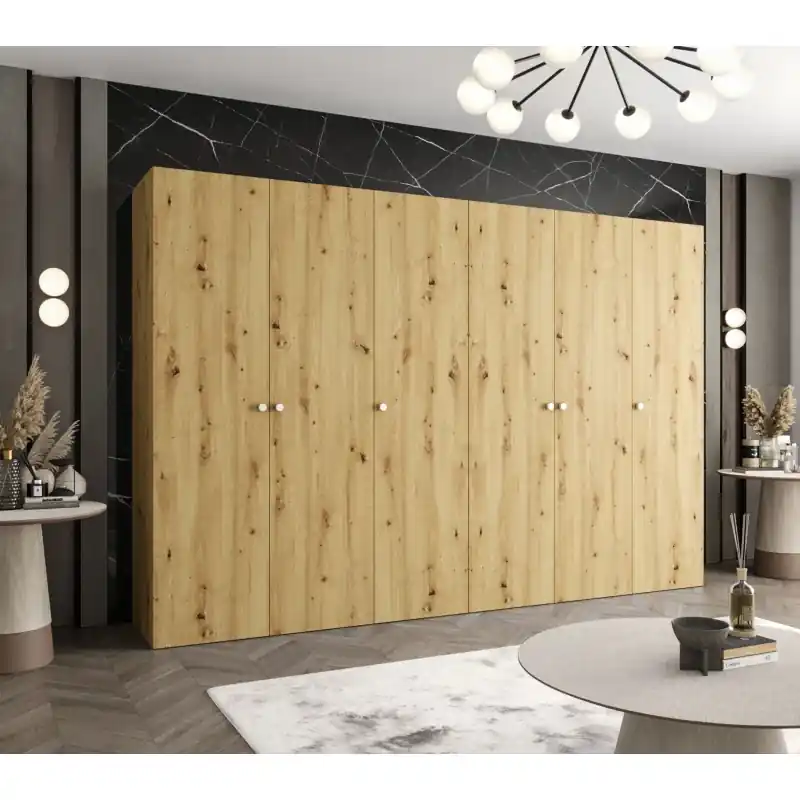 Elegantní šatní skříň CAITIR 1 300 cm - dub artisan / stříbrné úchyty Oblíbený