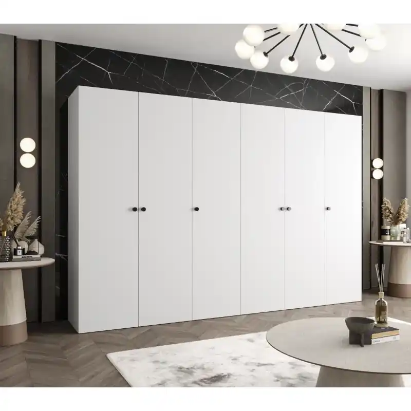 Doprava Zdarma Elegantní šatní skříň CAITIR 1 300 cm - bílá / černé úchyty