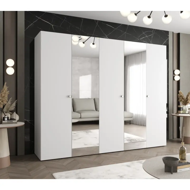 Zrcadlová šatní skříň CAITIR 2 250 cm - bílá / stříbrné úchyty Tovární Cena