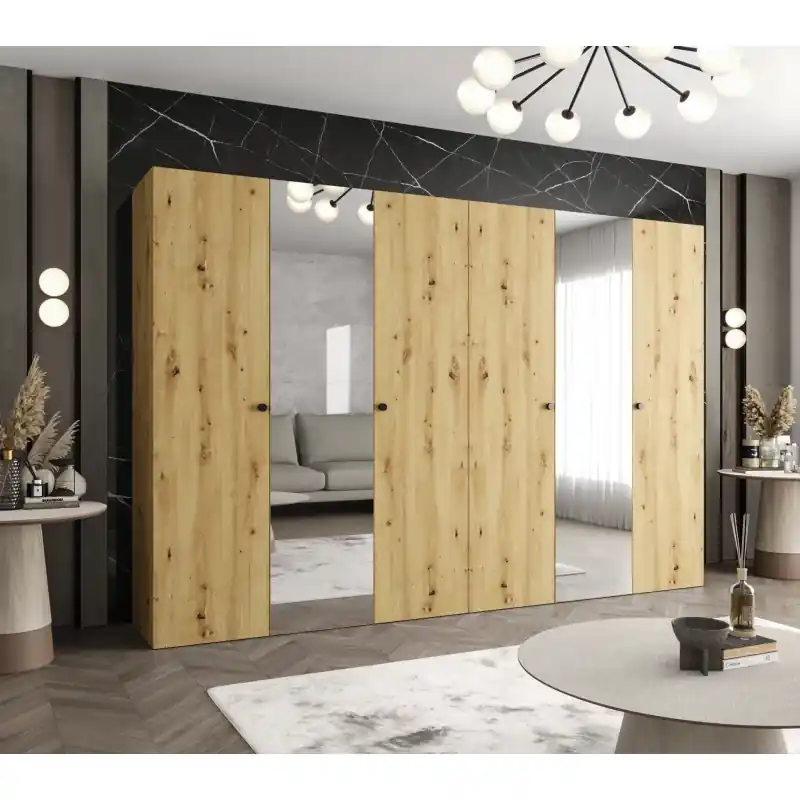 Zrcadlová šatní skříň CAITIR 2 300 cm - dub artisan / černé úchyty Nízká Cena