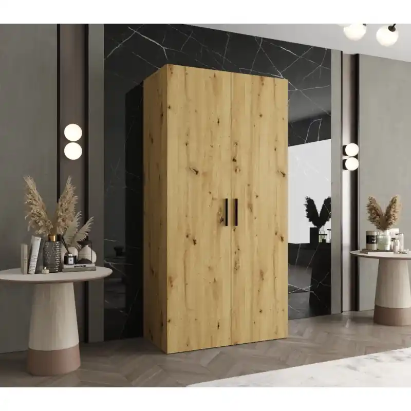 Prostorná šatní skříň HELMA 1 100 cm - dub artisan / černé úchyty Vrácení Zdarma