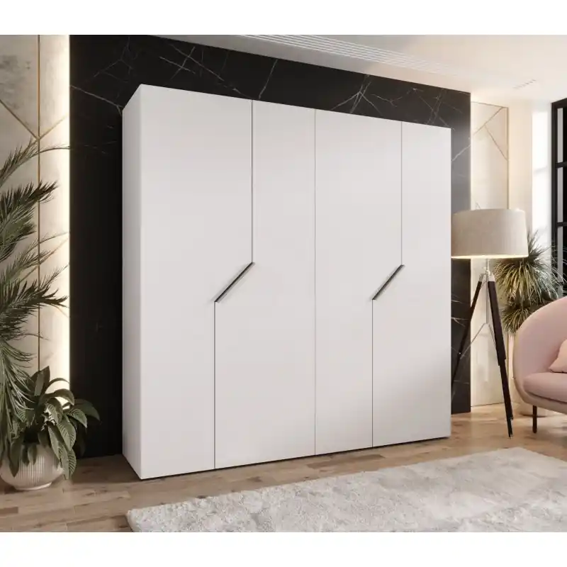 Čtyřdveřová šatní skříň 200 cm ELIRA 1 - bílá / kašmírové úchyty Expresní Doručení