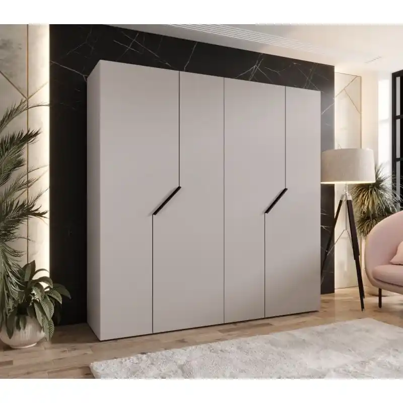 Ověřený Čtyřdveřová šatní skříň 200 cm ELIRA 1 - kašmír / černé úchyty
