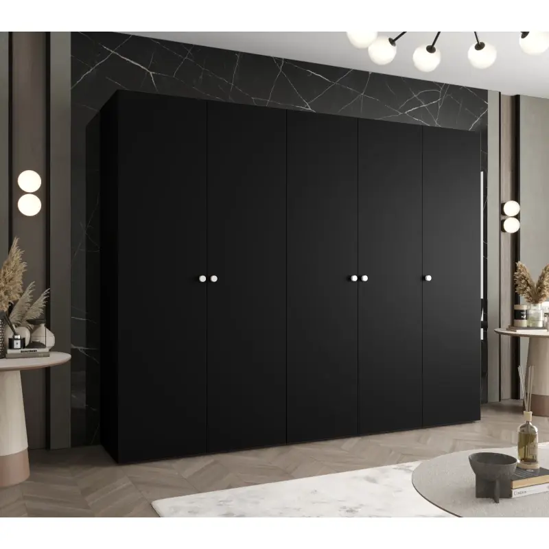 Bezpečná Platba Elegantní šatní skříň CAITIR 1 250 cm - černá / stříbrné úchyty