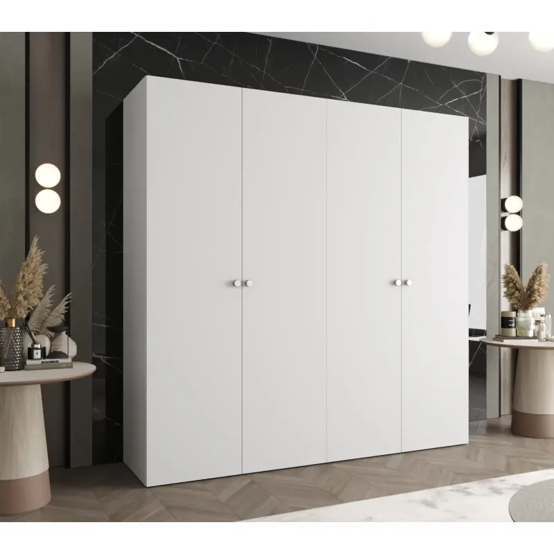 Elegantní šatní skříň CAITIR 1 200 cm - bílá / stříbrné úchyty Hit Sezóny