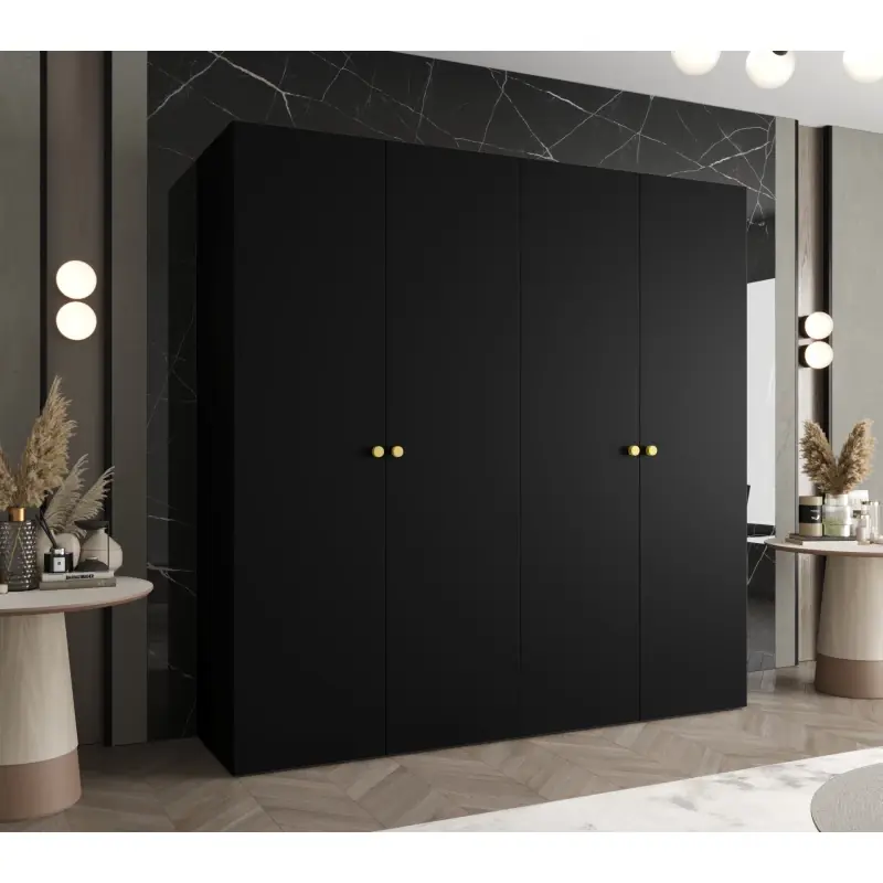 Elegantní šatní skříň CAITIR 1 200 cm - černá / zlaté úchyty Tovární Cena