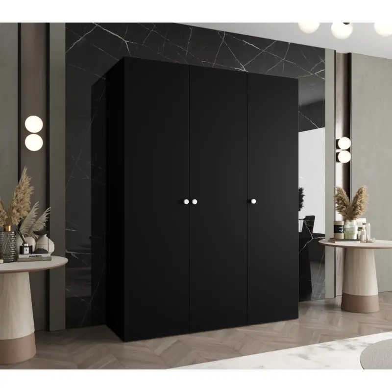 Elegantní šatní skříň CAITIR 1 150 cm - černá / stříbrné úchyty Vysoce Kvalitní
