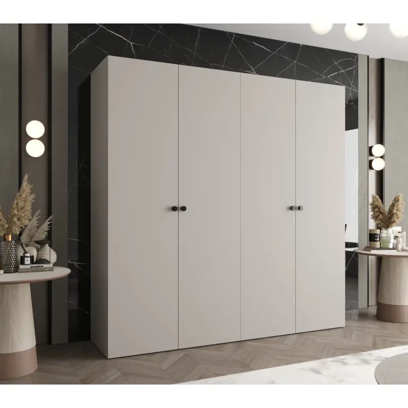 Elegantní šatní skříň CAITIR 1 200 cm - kašmír / černé úchyty Bezpečná Platba