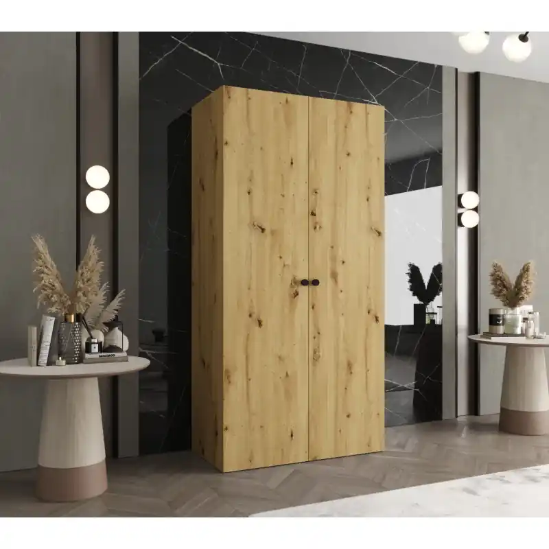 Elegantní šatní skříň CAITIR 1 100 cm - dub artisan / černé úchyty Nejprodávanější