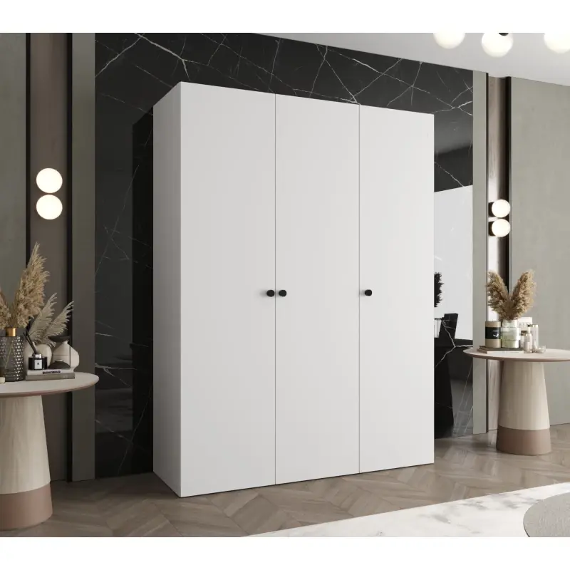 Pouze Dnes Elegantní šatní skříň CAITIR 1 150 cm - bílá / černé úchyty