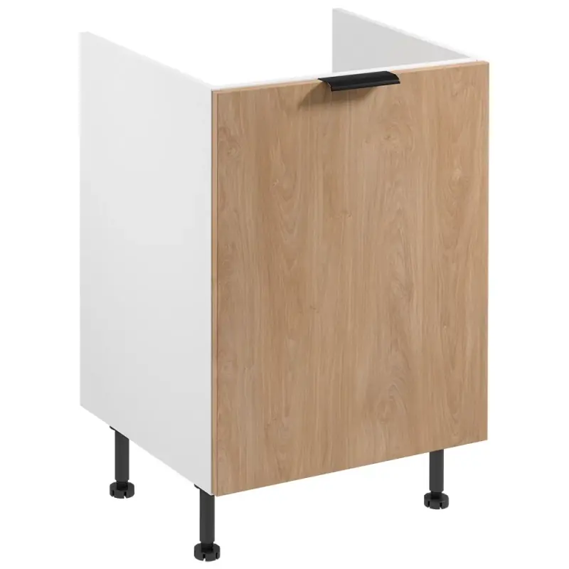 Zlevněný Dřezová skříňka SALERNO - šířka 60 cm, bílá / dub + koše na odpad ZDARMA
